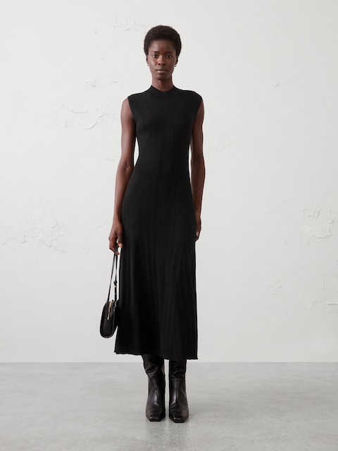 Ribbed Mock-Neck Sweater Maxi Dress