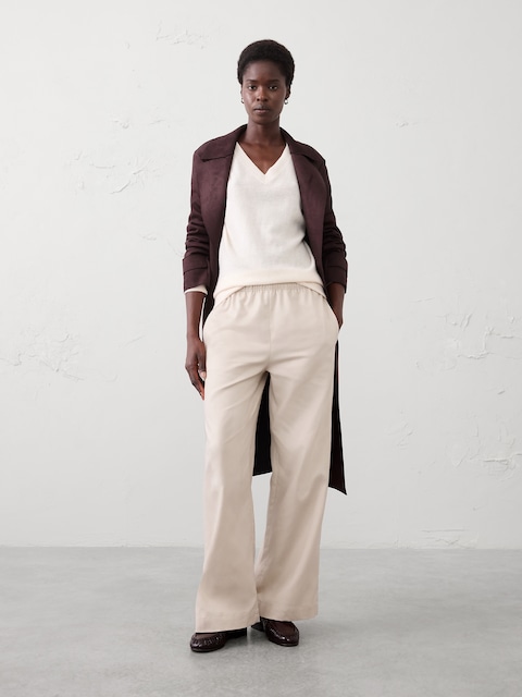Wide-Leg High-Rise Drapey Twill Pull-On Pant