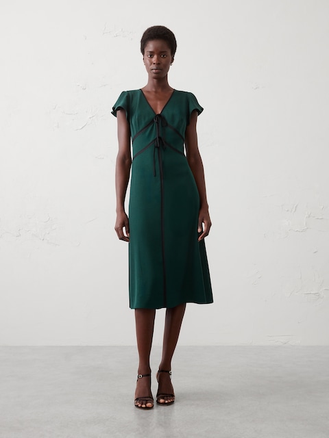 Satin-Trim Midi Dress
