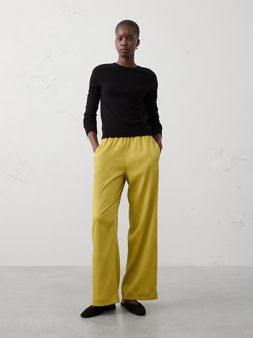 Wide-Leg High-Rise Crinkle Satin Pull-On Pant | Banana Republic