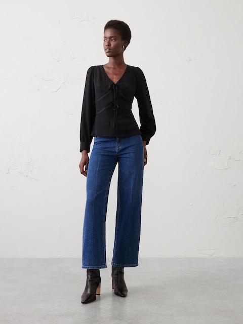 Velvet Trim V-Neck Top