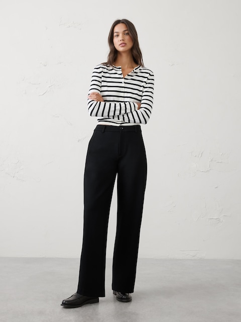 Barrel-Leg High-Rise Knit Ponte Pant