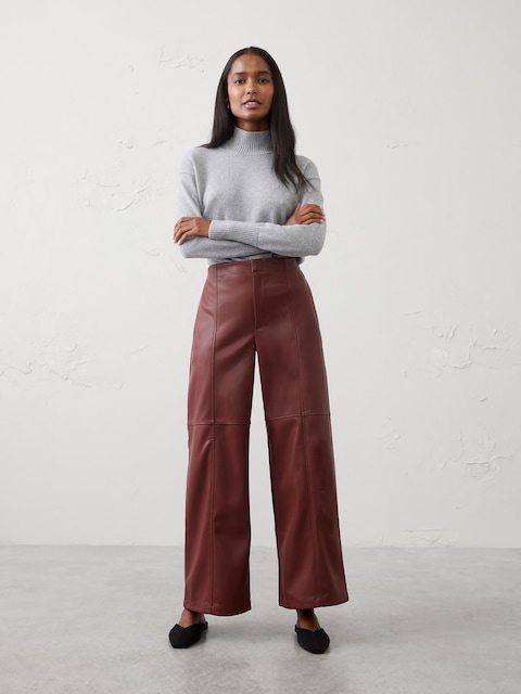 Wide-Leg High-Rise Vegan Leather Pant