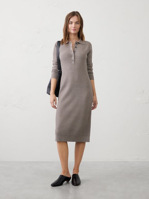 Ribbed Polo Midi Sweater Dress