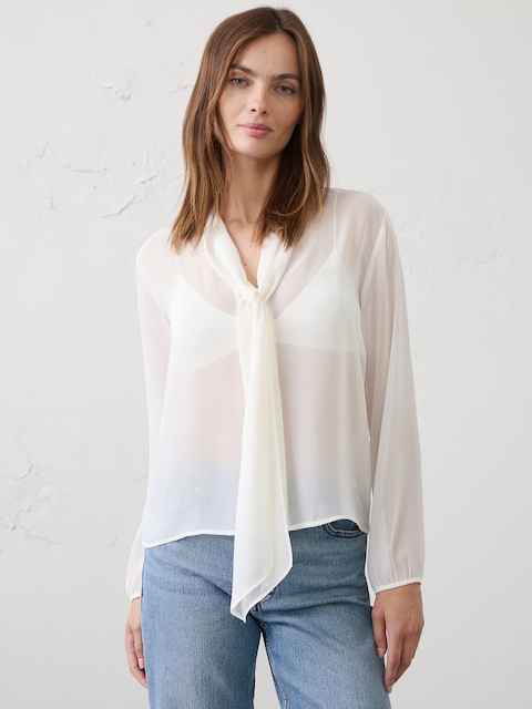 Sheer Scarf-Neck Blouse