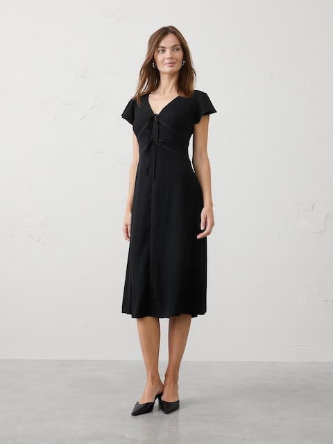 Satin-Trim Midi Dress