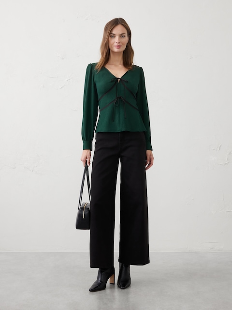 Velvet Trim V-Neck Top