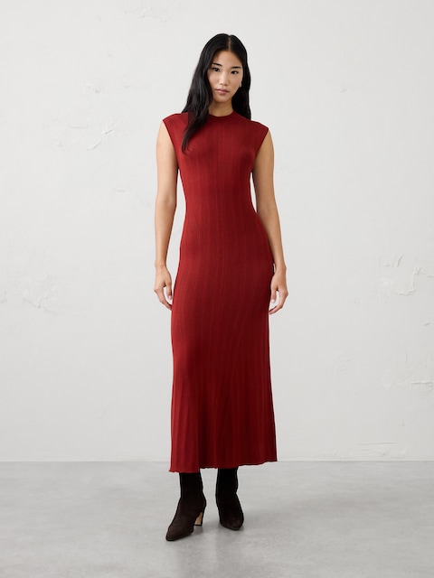 Ribbed Mock-Neck Sweater Maxi Dress