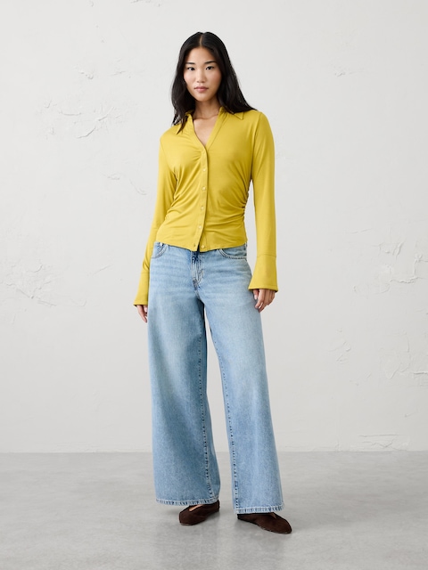 Sheen Slub Collared Top