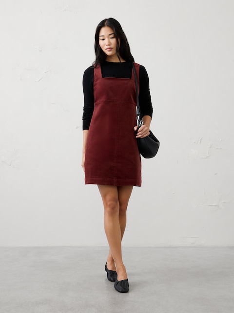 Corduroy Empire Square-Neck Mini Dress