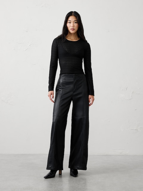 Wide-Leg High-Rise Vegan Leather Pant