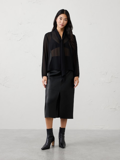 Sheer Scarf-Neck Blouse