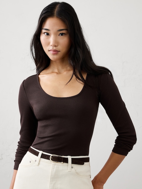 Ribbed Scoop-Neck Top
