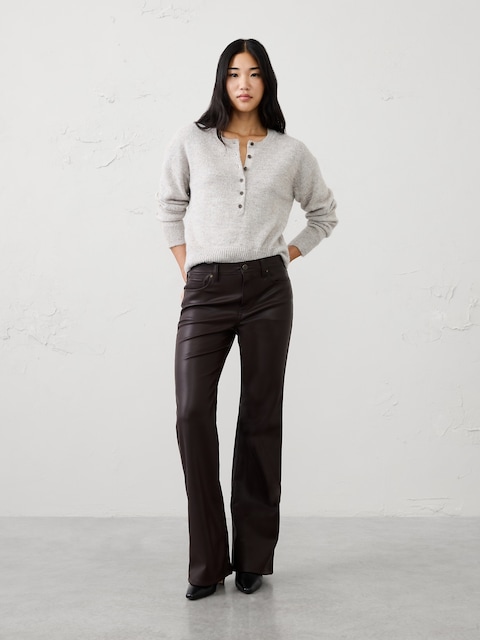 Bootcut-Leg Mid-Rise Vegan Leather Pant