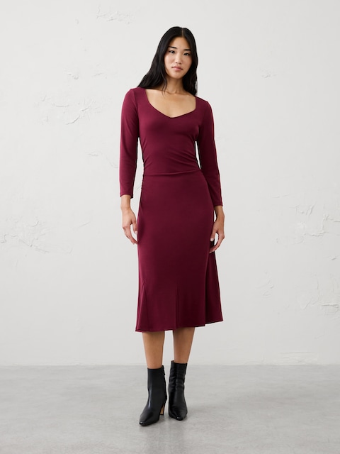 Cozy Rib Shirred Midi Dress