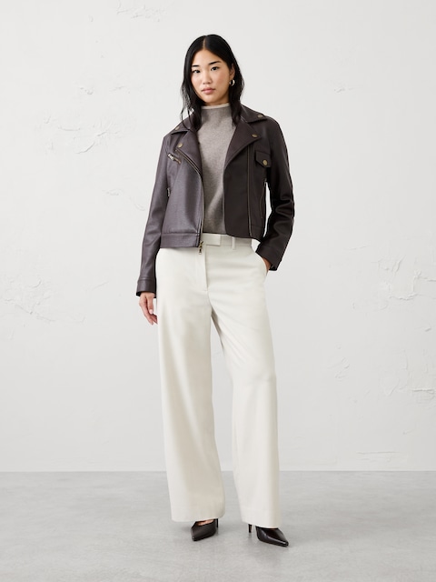 Wide-Leg High-Rise Brushed Trouser