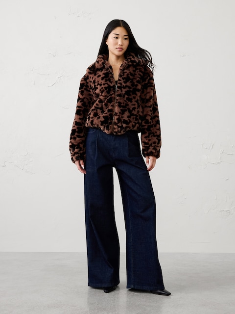 Faux Fur Bubble-Hem Jacket