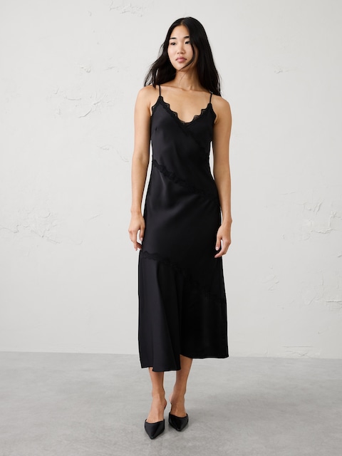 Lace-Trim Long Midi Slip Dress