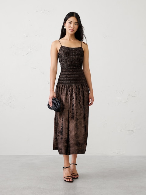 Lamé Smocked Maxi Dress