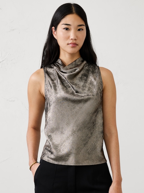 Lamé Cowl-Neck Top