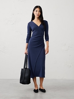 Cozy Rib Wrap Long Midi Dress | Banana Republic Factory