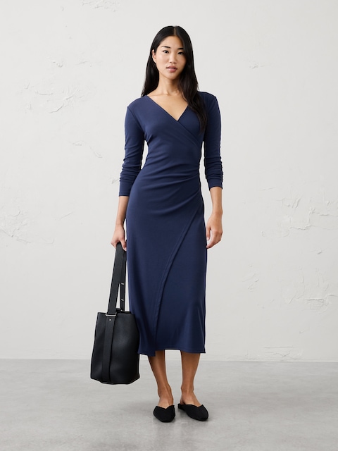 Cozy Rib Wrap Long Midi Dress