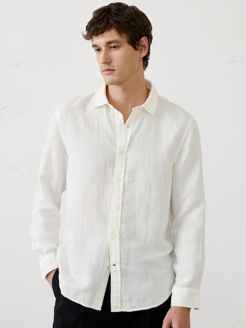 Slim-Fit Linen-Blend Herringbone Shirt