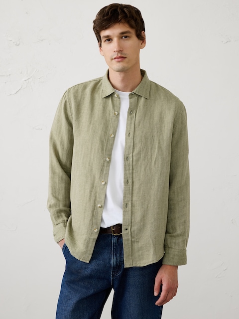 Slim-Fit Linen-Blend Herringbone Shirt