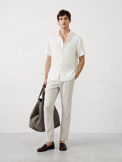 Slim-Fit Linen-Blend Herringbone Shirt