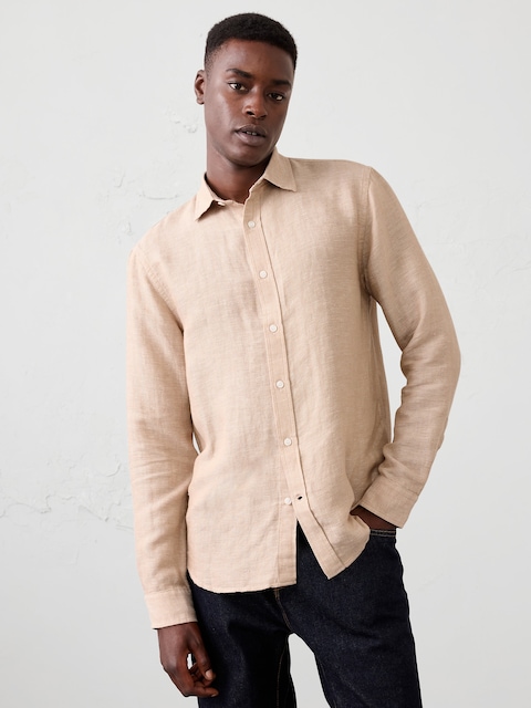 Slim-Fit Linen-Blend Herringbone Shirt
