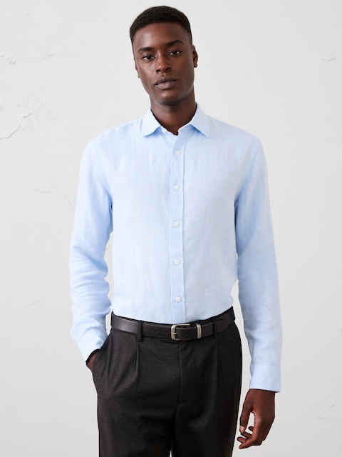 Slim-Fit Linen-Blend Herringbone Shirt