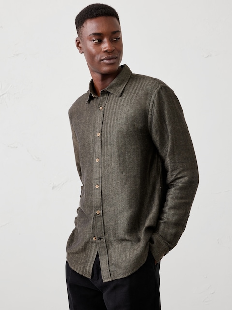Slim-Fit Linen-Blend Herringbone Shirt