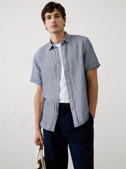 Slim-Fit Linen-Blend Herringbone Shirt