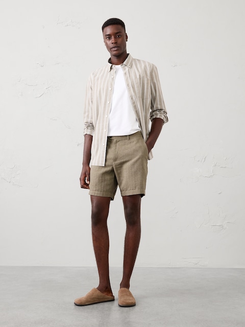 Slim-Fit 7" Linen-Blend Herringbone Short