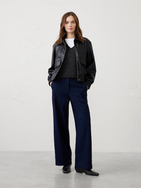 Wide-Leg High-Rise Brushed Trouser
