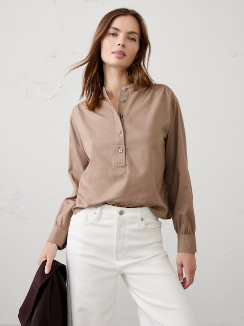 Oxford Half-Placket Top