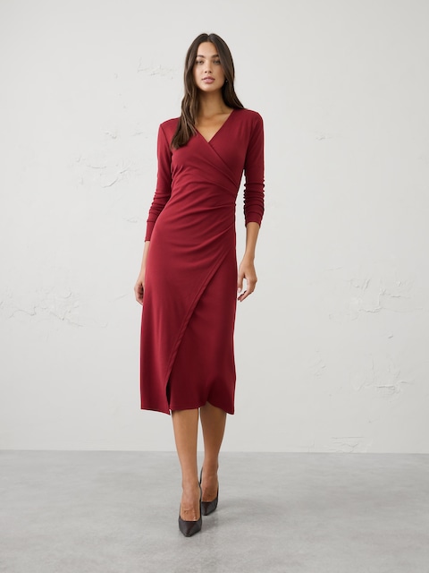 Cozy Rib Wrap Long Midi Dress