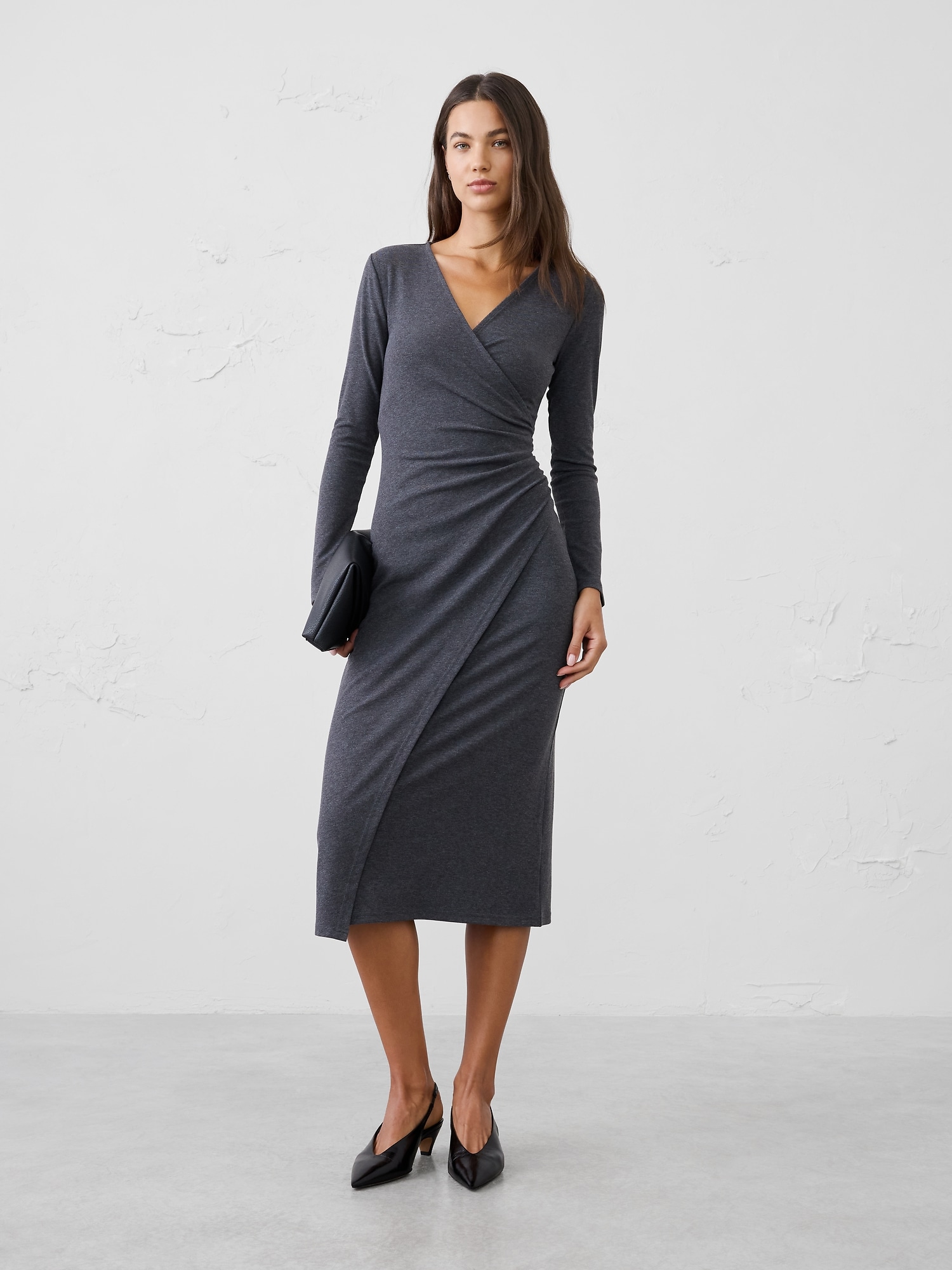 Cozy Rib Wrap Long Midi Dress | Banana Republic Factory
