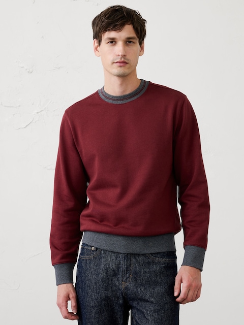 Fleece Ringer Crew-Neck Sweatshirt