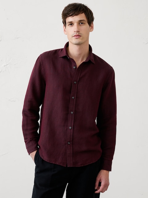 Slim-Fit Linen-Blend Herringbone Shirt