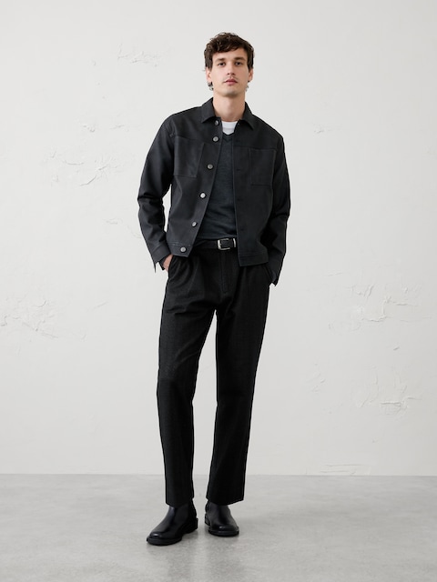Wide-Leg Herringbone Pleated Pant