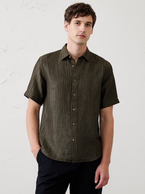 Slim-Fit Linen-Blend Herringbone Shirt