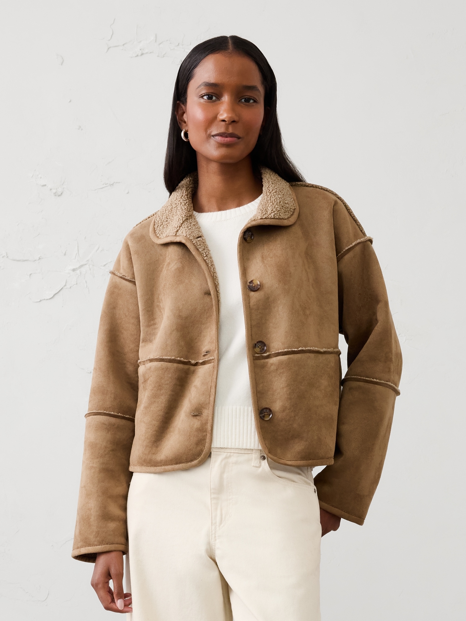 Reversible Vegan Suede Sherpa Jacket | Banana Republic Factory