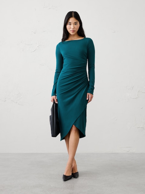 Soft Knit Shirred Midi Dress