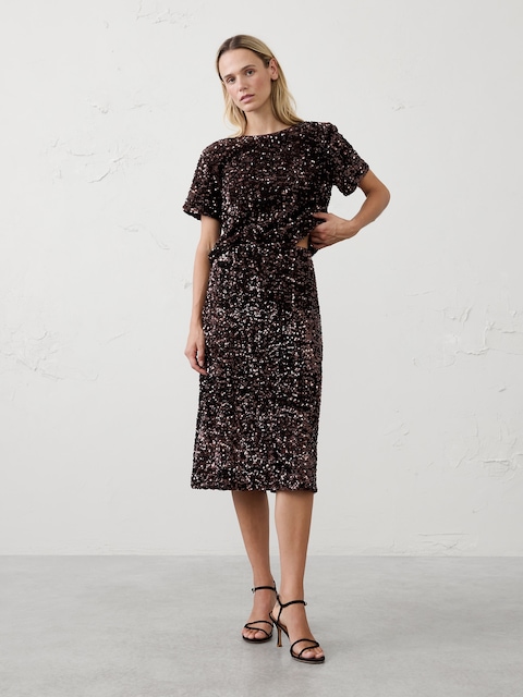 Sequin Midi Slip Skirt