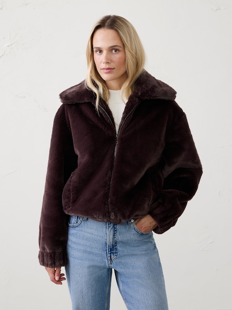 Faux Fur Bubble-Hem Jacket