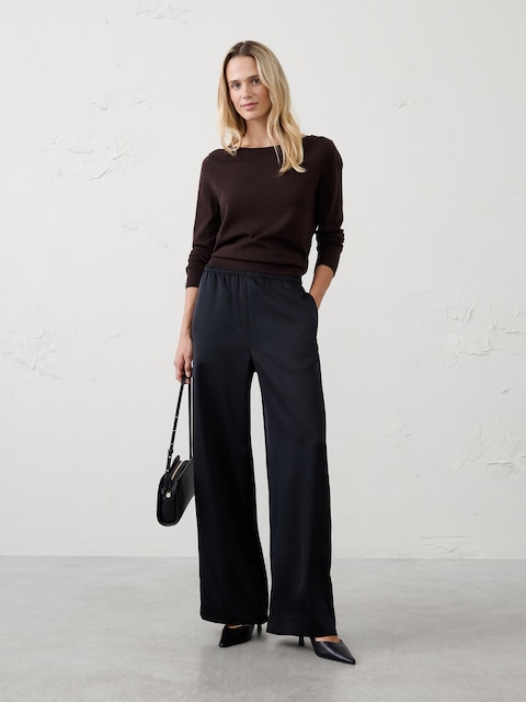 Wide-Leg High-Rise Pull-On Satin Pant