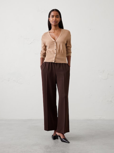 Merino Wool V-Neck Cropped Cardigan Sweater