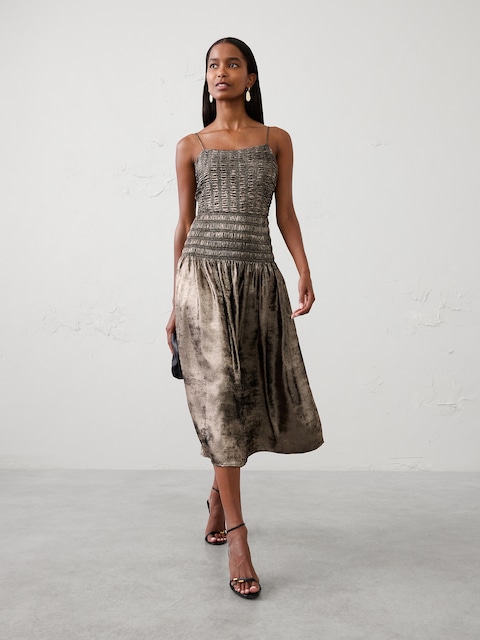 Lamé Smocked Maxi Dress
