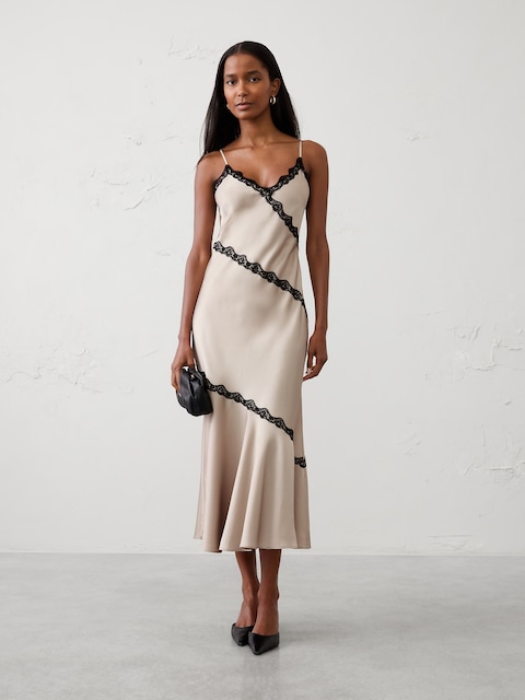 Lace-Trim Long Midi Slip Dress